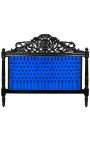 Barockbett-Kopfteil aus blauem Samt und schwarz lackiertem Holz.