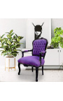 Barokk-tugitool Louis XV Stiil Purple kangast ja must lakitud puit - 13