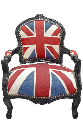 Fauteuil baroque enfant "Union Jack" et bois laqué noir