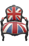 Baroko kėdė vaikams Liudiko XV stiliaus Union Jack ir juodai lakiruota mediena