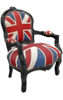 Barokní židle pro děti v stylu Ludvíka XV "Union Jack" a černé lakované dřevo