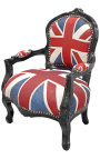 Baroque armchair for child Louis XV style "Union Jack" and black lacquered wood