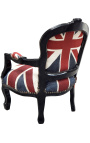 Baroque armchair for child Louis XV style "Union Jack" and black lacquered wood