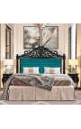 Baroque bed headboard green velvet and black lacquered wood.