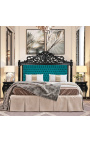 Wezgłowie łóżka w stylu barokowym zielony aksamit i czarne lakierowane drewno.