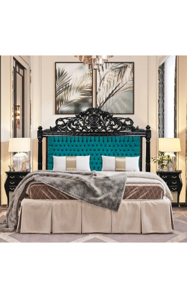 Barock Bett Kopfteil grün Samt und schwarz lackiert Holz.