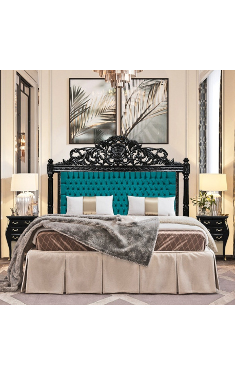 Barokní čelo postele zelený samet a černě lakované dřevo.