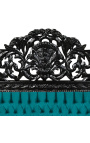 Baroque bed headboard green velvet and black lacquered wood.