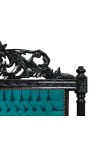 Baroque bed headboard green velvet and black lacquered wood.