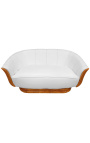 Sofa "Tulip" 3 zitplaatsen art deco stijl elm en witte leatherette
