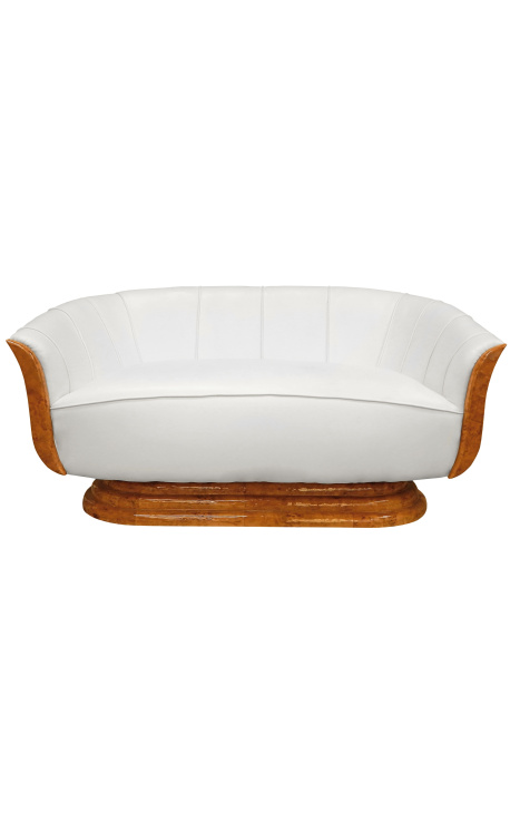 Kanapé "Tulipán" 3 seater art deco stílus elm és fehér bőr