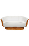 Sofa "Tulip" 3 seater art deco style elm and white leatherette