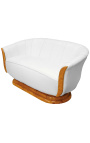 Sofa "Tulip" 3 zitplaatsen art deco stijl elm en witte leatherette