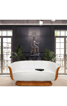 Sofa &quot;Tulip&quot; 3 sitteplasser art deco stil elm og hvit leatherette