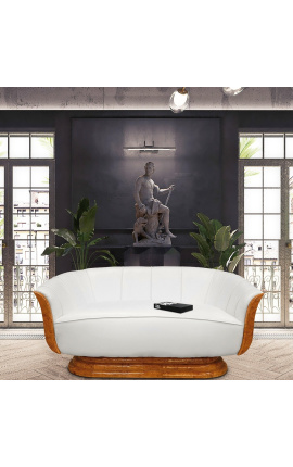 Sofa &quot;Tulipės&quot; 3 sėdynės art deco stiliaus elmų ir baltos odos