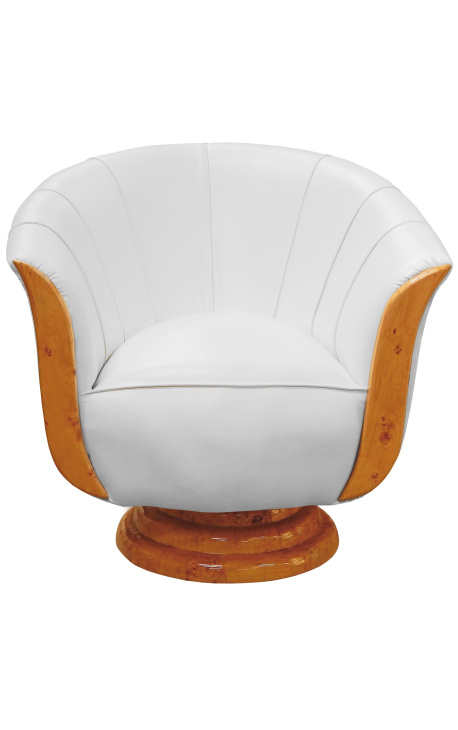 Scaun "Tulipă" art deco stilul elm și leatherette albă