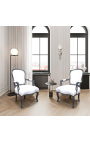Fotel w stylu barokowym Ludwika XV biała tkanina i antracytowe szare drewno