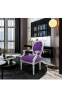 Barokk lenestol Louis XVI Style Purple Velvet og Sølvet Wood - 13