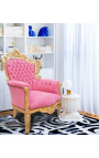 Stor fåtölj i barockstil rosa sammet och förgyllt trä