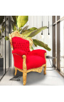 Gran sillón estilo barroco tela terciopelo rojo y madera de oro