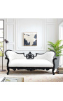 Baroque sofa Napoleon III medallion white leatherette and glossy black wood