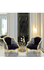 Bergere fauteuil Lodewijk XV-stijl zwart fluweel en zebra stof goud hout