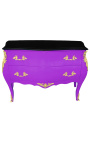 Baroque chest of drawers (commode) of style Louis XV purple and black top with 2 drawers