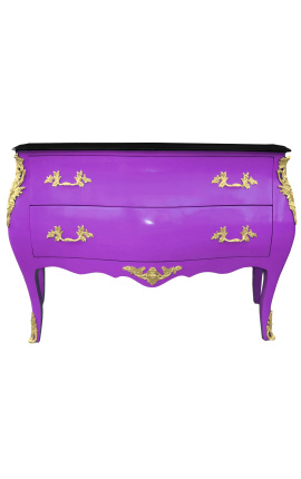 Barroco cómoda de estilo Luis XV púrpura y negro superior con 2 cajones
