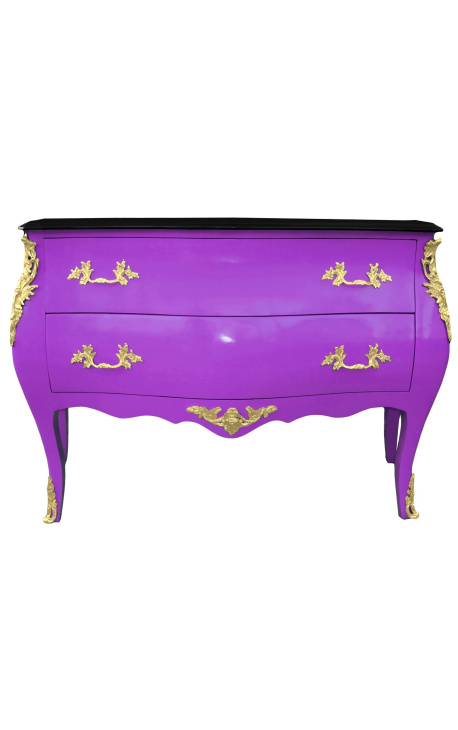 Baroque chest of drawers (commode) of style Louis XV purple and black top with 2 drawers