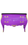 Commode baroque de style Louis XV mauve et plateau noir avec 2 tiroirs