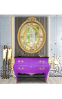 Cômoda barroca estilo Luís XV lilás e tampo preto com 2 gavetas