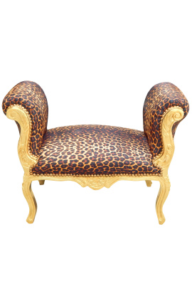 Banco barroco em tecido leopardo estilo Luís XV e madeira dourada