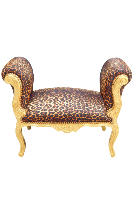 Barokk Louis XV benk leopardstoff og gulltre 