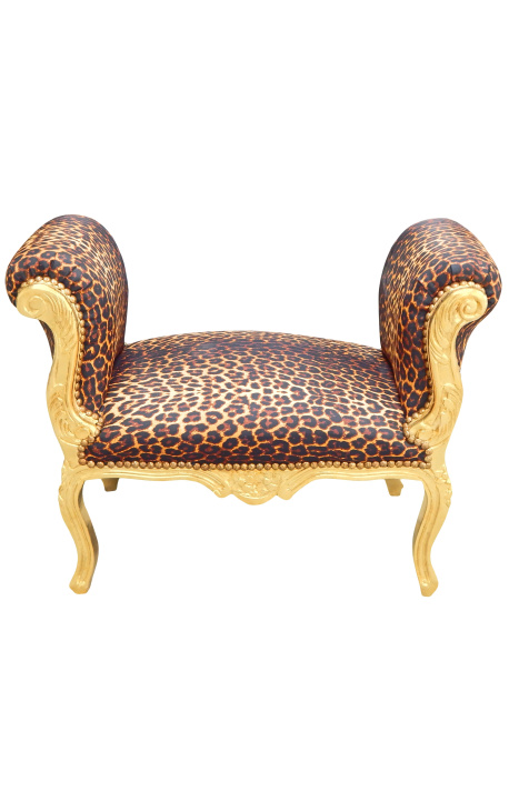 Barokna klupa Louis XV. leopard tkanina i zlatno drvo 