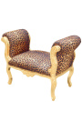 Baroque Louis XV bench leopard fabric and gold wood 