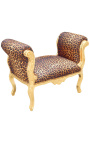 Barroco Louis XV leopardo de banco tela y madera de oro