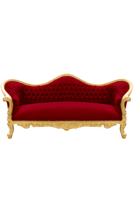 Sofa barokowe Napoléon III burgundy i drewno złote