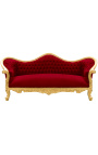 Canapé baroque Napoléon III tissu velours bordeaux et bois doré