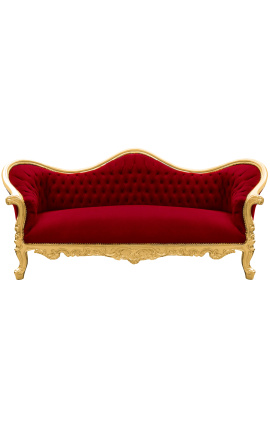 Barokki sohva Napoléon III Burgundin velvet ja kultainen puu