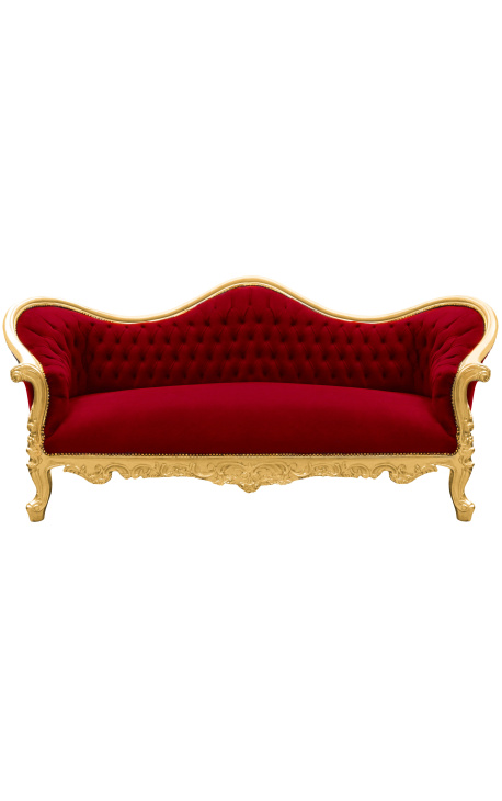 Barok Sofa Napoléon III Burgundische velvet en gouden hout