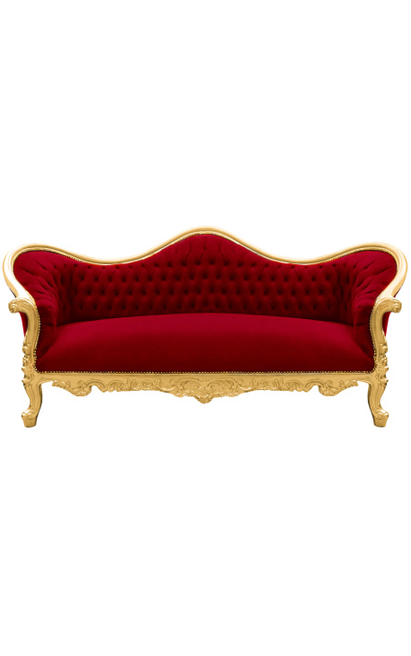 Canapé baroque Napoléon III tissu velours bordeaux et bois doré