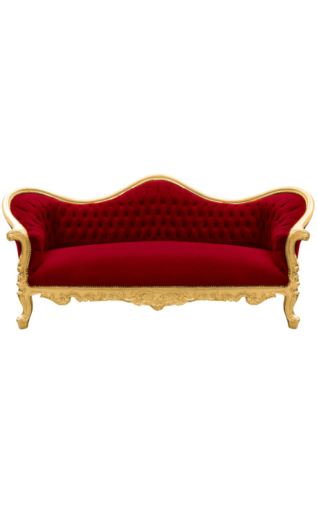 Divano barocco Napoléon III velluto bordeaux e legno dorato - 1