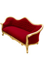 Sofá barroco Napoléon III veludo tecido borgonha e madeira dourada
