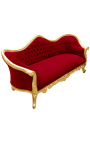 Sofá barroco Napoléon III veludo tecido borgonha e madeira dourada