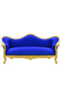 Barock Sofa Napoléon III Bleu Samt und Gold Holz