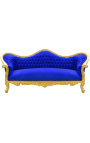 Canapé baroque Napoléon III tissu velours bleu et bois doré - 1