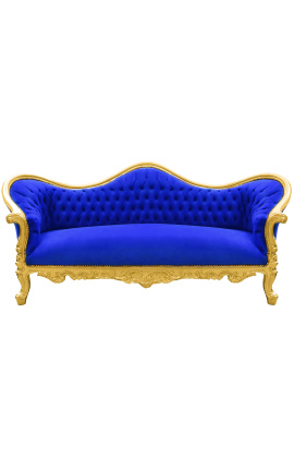 Canapé baroque Napoléon III tissu velours bleu et bois doré