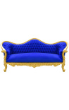 Canapé baroque Napoléon III tissu velours bleu et bois doré - 1