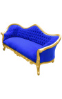 Divano barocco Napoléon III tessuto di velluto blu e legno d'oro
