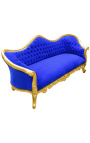 Canapé baroque Napoléon III tissu velours bleu et bois doré - 15